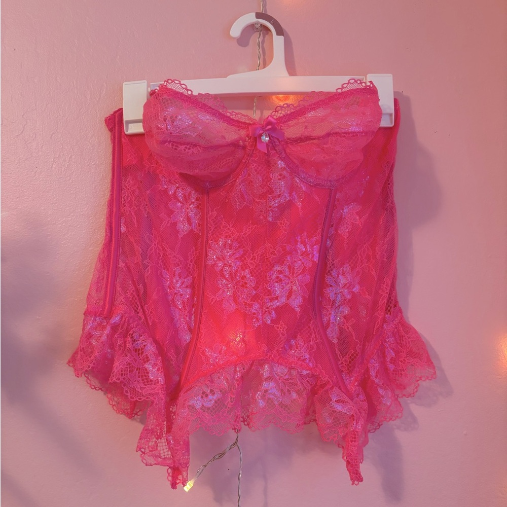 Savage X Fenty Living In The Clouds Iridescent Hot Pink Corset size Large